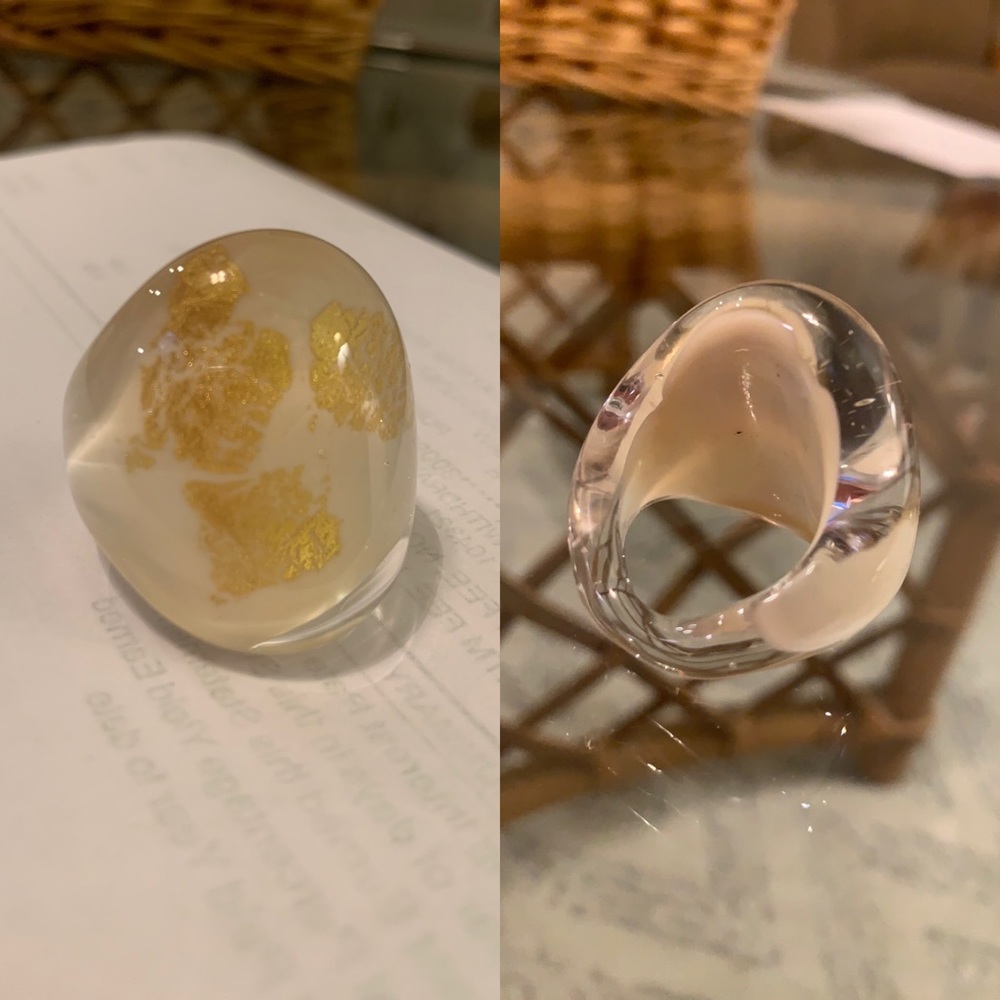 NWOT Murano glass ring, size 9; gold, white, clear